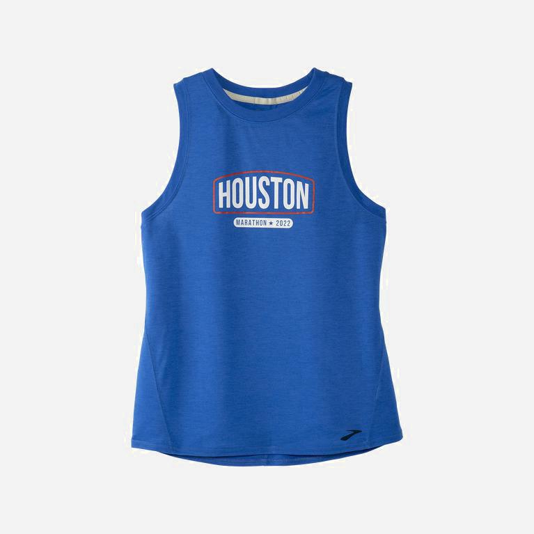 Brooks Houston22 Distance Graphic NZ - Women's Running Tank Top - Heather Bluetiful/26.2 Banner (201